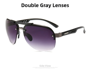 Side view of aviator sunglasses with gradient lenses and intricate hollow metal temples