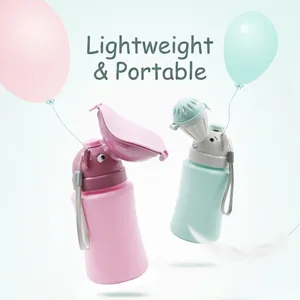 Portable children's urinal with cartoon elephant lid and leakproof design in pink and blue