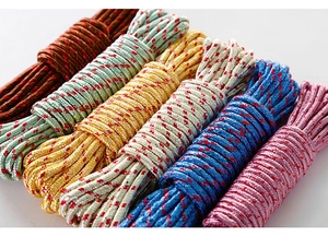 Detail of colorful braided anti-slip clotheslines showing woven texture and various colors