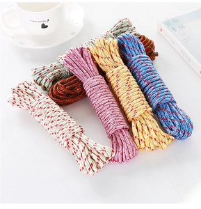 Close-up of colorful heavy duty nylon clotheslines in 6 assorted vibrant colors