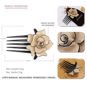 Elegant beige acetate flower hair comb for women, 11cm x 7.5cm multi-tooth floral headpiece