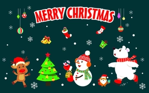 Stickers muraux de Noël avec renne et bonhomme de neige sur fond vert foncé festif