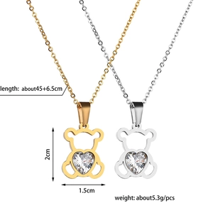 Collares con colgante de oso lindo en oro y plata con circonita de corazón y medidas
