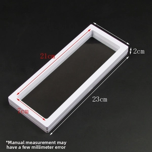 Macro detail of white PE film suspension box with 23x9cm dimensions for jewelry display