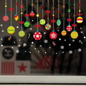 Stickers de Noël colorés pour vitrine avec boules suspendues et flocons de neige