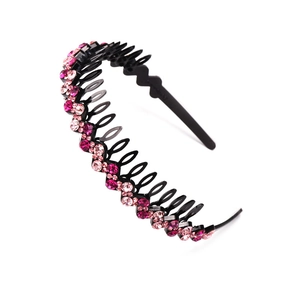 Fashionable wave-shaped headband with pink rhinestones and anti-slip toothed hair comb base