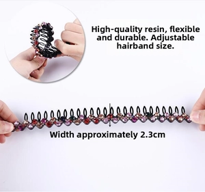 Detail showing the 2.3cm wide flexible resin hair clip with colorful rhinestones
