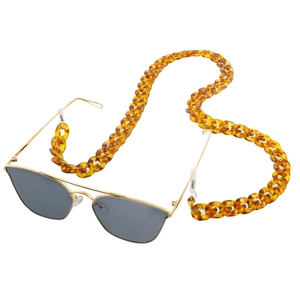 Lunettes de soleil à monture dorée et grosse chaîne en acrylique écaillé ambré