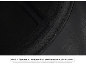 Macro detail of breathable lining and sweatband stitching inside the black leather cap