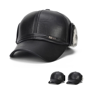 Men Winter Baseball Cap PU Leather Earflap Hat Warm Windproof Faux Fur Lining Outdoor Sports Casual Thermal Headwear