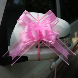Fiocco in organza rosa per decorazione specchietto retrovisore auto da sposa