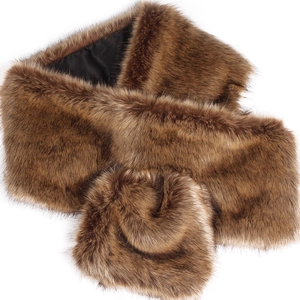 Brown faux fox fur shawl wrap for evening dresses with fluffy texture and black lining