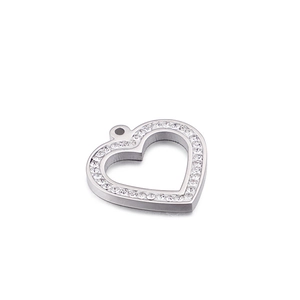 Elegant hollow heart pendant in silver stainless steel with sparkling diamond crystals