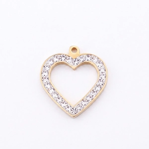 Hollow Heart Pendant Stainless Steel With Rhinestones Gold Plated DIY Accessory For Necklace Phone Chain