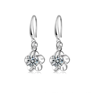Silver plated plum blossom earrings with sparkling diamond crystal studs and floral design