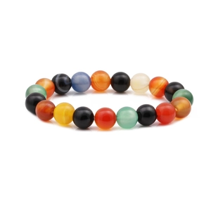 Handmade 10mm colorful natural agate beaded bracelet with polished multi-color round gemstones