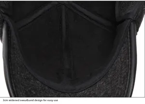 Detail of winter baseball cap showing 3cm wide interior sweatband for comfort