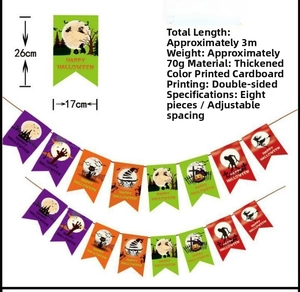 Detail of Happy Halloween banner with thick double-sided pumpkin and ghost printed cards