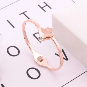 Elegant 18K rose gold plated butterfly open bangle with matte finish and white crystal