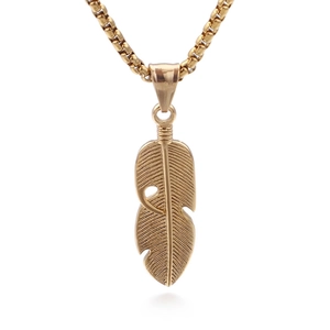 Retro Hollow Feather Pendant Hip Hop Style Stainless Steel Jewelry Accessory For Men Women