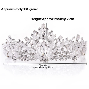 Detail view of crystal bridal crown with 7cm height and 16cm diameter dimensions