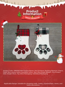 Détails des chaussettes de Noël en forme de patte de 45 cm aux motifs à carreaux rouges
