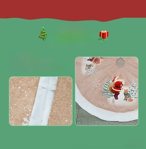 Detail of Santa Claus pattern Christmas tree skirt with secure Velcro closure feature