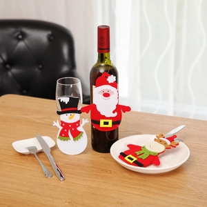 Christmas silverware holder set featuring Santa, Snowman, and Reindeer felt decorations