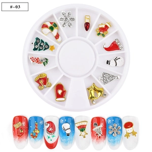 Christmas nail art charms kit with 3D snowflakes and trees in 12-slot rotary case