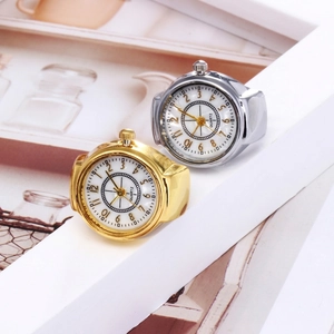 Creative quartz finger ring watch set in polished gold and silver finish with white dial