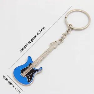 Blue electric guitar keychain made of zinc alloy, size 4.5cm height and 1.5cm width