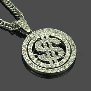 Silver iced out dollar sign pendant with cuban chain necklace for hip hop jewelry style