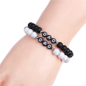 Bracelets en perles de turquoise blanche et pierre de lave avec lettres DAD pour homme