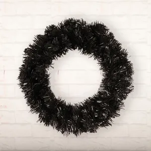 Artificial Black PVC Wreath Lighted For Halloween Christmas Festive Party Home Door Wall Hanging Gothic Style Decor