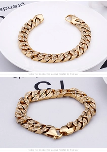 Close-up of hip hop cuban link bracelet with gold plating and paved diamond detailing