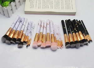Three marble patterns makeup brush sets in white grey, pink and black gold variants