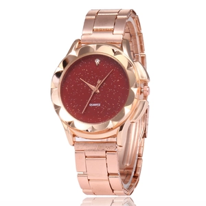 Orologio da donna al quarzo oro rosa con quadrante rosso cielo stellato e cinturino