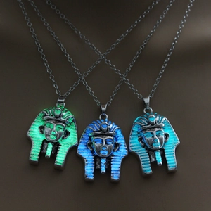 Luminous Pharaoh head pendants in green and blue glowing effect on silver chains