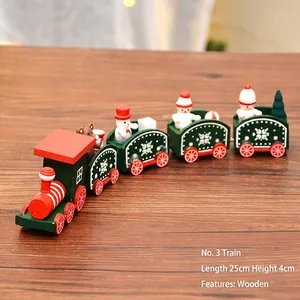 Wooden Christmas train decoration set with snowman figures, 25cm length in red and green