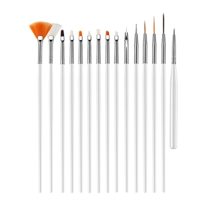 Professional 15pcs white nail art brush set for painting, dotting, and creative manicures