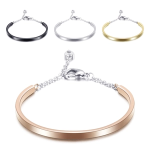 Minimalist Stainless Steel Rhinestone Heart Pendant Bangle For Women Electroplated Geometric U-Shaped Adjustable Bracelet Jewelry Gift