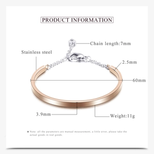 Detailed dimensions of U-shaped stainless steel bangle with rose gold and silver finish