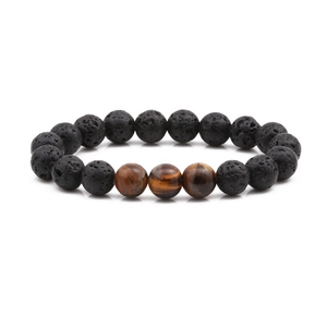 10mm volcanic lava rock and brown tiger eye stone beaded elastic bracelet for men and women