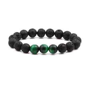 Natural Lava Stone Tiger Eye Beaded Bracelet Elastic Healing Energy Jewelry For Men Unisex