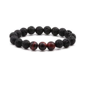 10mm volcanic lava rock and tiger eye stone beaded bracelet on white background