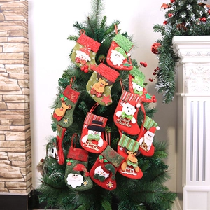Small Christmas Stocking Non-woven Felt Sequin 3D Cartoon Santa Snowman Reindeer Bear Hanging Ornament Tree Decor