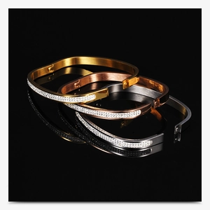 Macro shot of 6MM square stainless steel bracelets with two rows of inlaid crystals