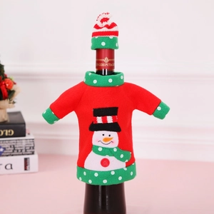 Christmas snowman wine bottle cover set with mini knitted sweater and hat for table decor