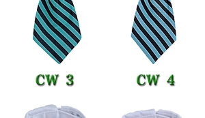 Detailed comparison of striped pet ties in emerald green and light blue silk fabric