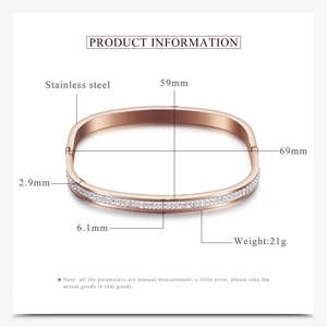 Detailed size specifications for a rose gold double-row diamond stainless steel bangle